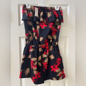 Black and Red Floral Strapless Ruffle Romper XL